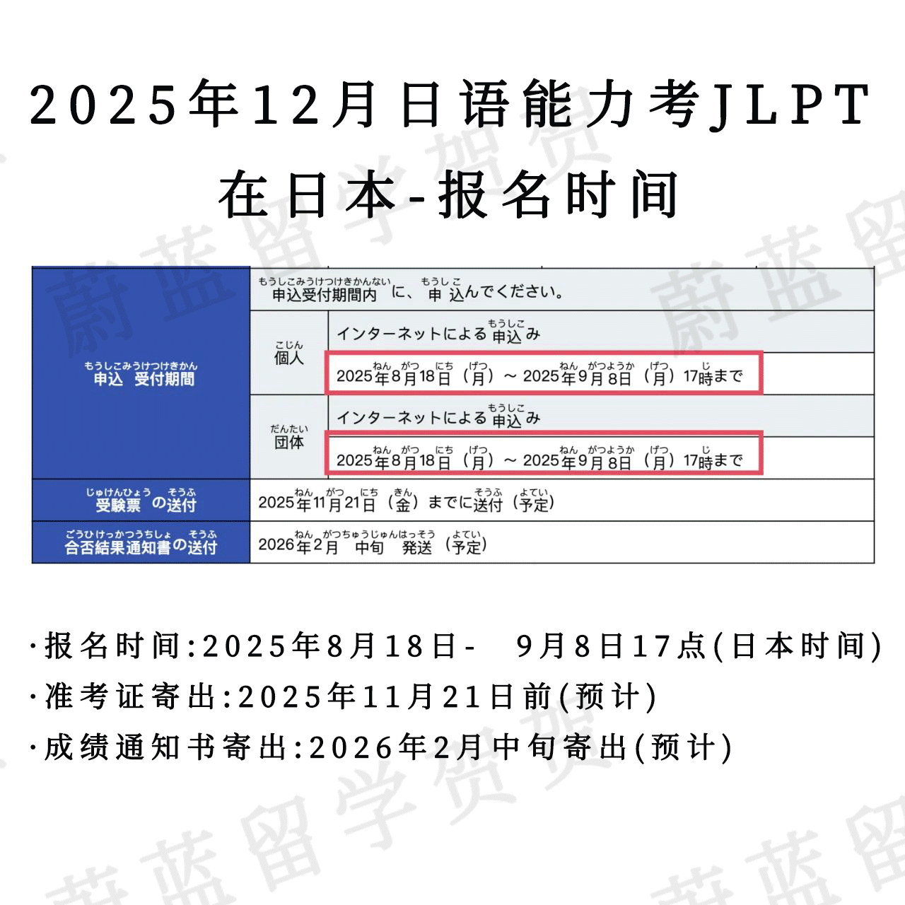 2025年12月日语JLPT考级考试报名时间（在日本）