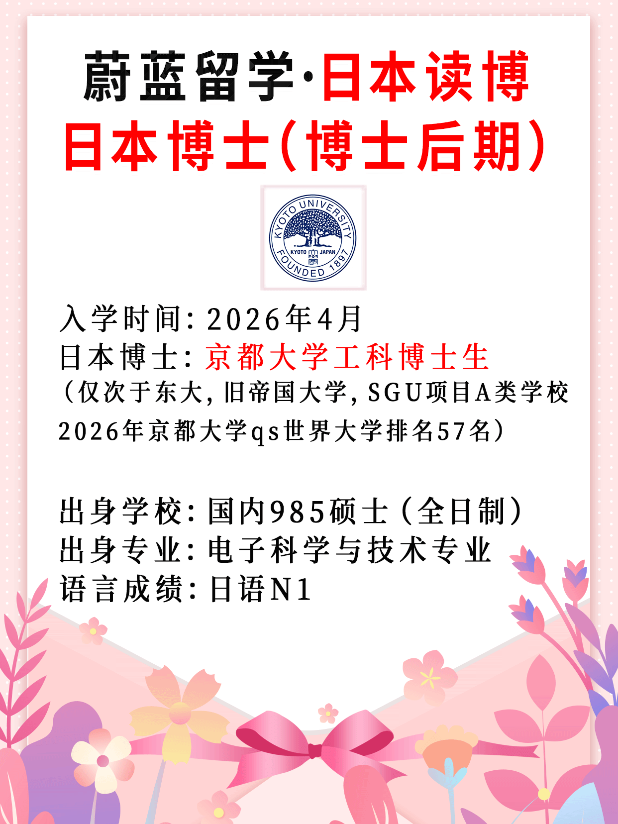 日本博士录取:2026年4月京都大学工科博士合格 日本博士录取:2026年4月京都大学工科博士合格
